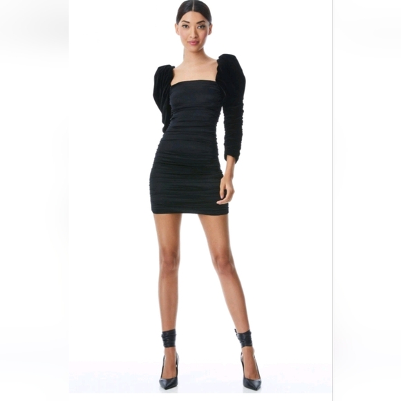 ALICE + OLIVIA KATRICE VELVET PUFF SLEEVE MINI DRESS SIZE4 - Picture 5 of 15
